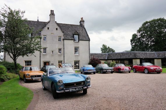 During 2019, a day trip was arranged in August to the Macallan Distillery. Here we see members' cars assembled in front of Easter Elchies House.